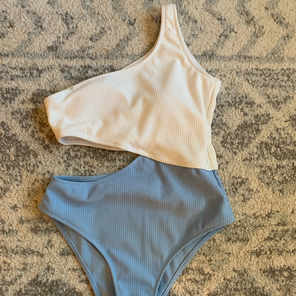 Blue and white cut out one piece